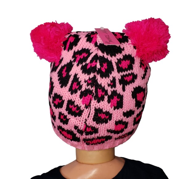 BETSEY JOHNSON KIDS Pink Leopard Winter Hat with Pom Poms - Picture 4 of 11